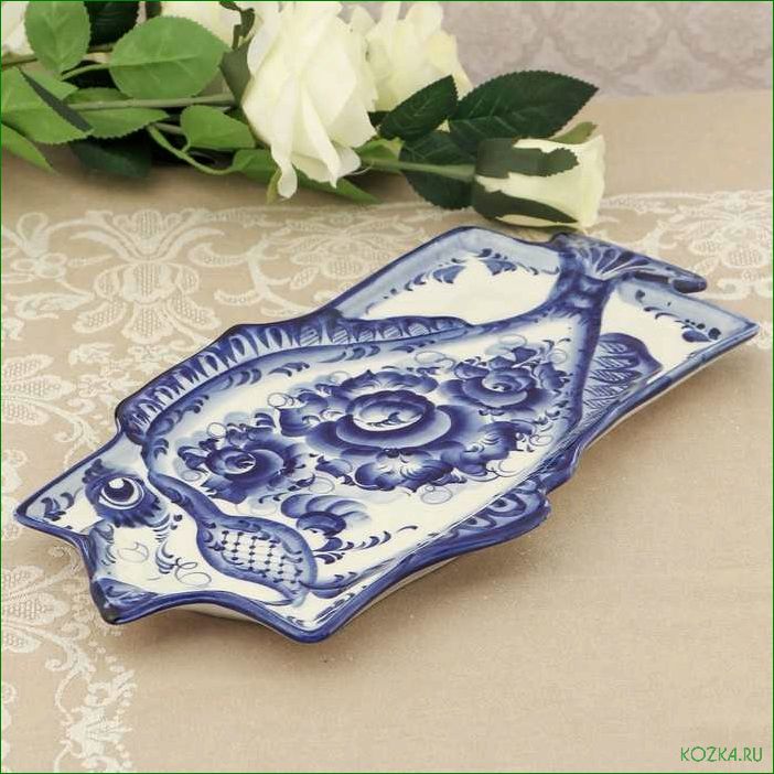 Гжель блюдо для рыбы