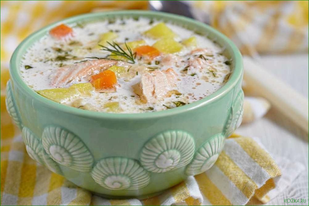 (вкусный, питательный, рыбный, добавлением, ароматного) Вкусный и питательный рыбный суп с добавлением ароматного сыра